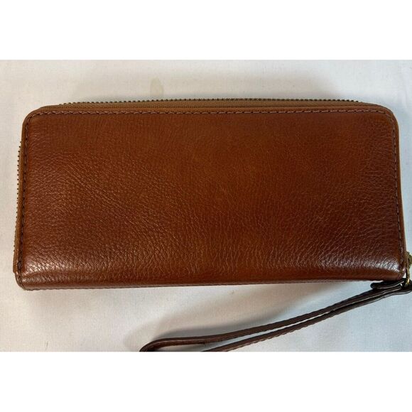 Fossil Madison Bifold Zip Brown Leather‎ Clutch Wallet with Wrist Strap~EUC - Picture 2 of 6